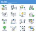 Vector set of computer hardware devces and movie production icons in thin line style. Website UI and mobile web app icon Royalty Free Stock Photo