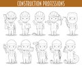 Vector Set of Construction Professions for coloring in cartoon style