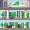 Vector set of construction and repairing house concept posters