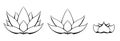 Vector set of contour lotus. Kit of outline water flower for icon. Natural sacred symbol for spa and yoga logo Royalty Free Stock Photo