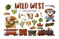 Vector Set Cowboy and Wild West Labels and Sticker Elements in Cartoon Style