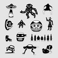 Vector set of crazy bizarre black and white stickers.