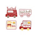 Vector set of creative logo templates for food truck cafe. Street eating. Fast food theme. Design for promo poster or Royalty Free Stock Photo