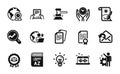 Vector set of Creative painting, Video conference and Vocabulary icons simple set. Vector
