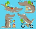 Vector set of crocodile and turtle cartoon in different activity