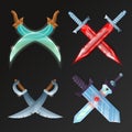 Vector set of crossed medieval swords