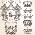 Vector set of crowns and detailed shields for your heraldic design