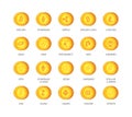 Vector set of cryptocurrency icons. Top 20 signs related to bitcoin and based on blockchain technologie crypto