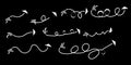 Curly Arrow Vector Set, White Monoline Swirl Paths on Black Royalty Free Stock Photo