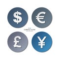 Vector set of currency icons, dollar, euro, pound