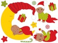 Vector Set of Cute African American Babies Wearing Christmas Clothes Royalty Free Stock Photo