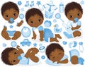 Vector Set for African American Baby Boy Shower