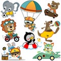 Vector set of cute animals cartoon in different activities