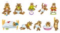 Vector set of cute baby beavers illustrations. Royalty Free Stock Photo