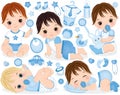 Vector Set for Baby Boy Shower.Vector Baby Boy Royalty Free Stock Photo