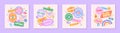 Vector set of cute backgrounds with patches and stickers in 90s style Royalty Free Stock Photo