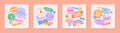 Vector set of cute backgrounds with patches and stickers in 90s style Royalty Free Stock Photo