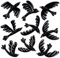 Vector set of cute black birds stickers