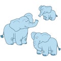 Vector set with cute blue elephants family Royalty Free Stock Photo