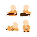 Monk set. vector set of cute Buddhist monks wearing simple yellow robe.