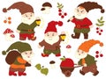 Vector Set of Cute Carton Gnomes Royalty Free Stock Photo