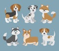 Vector set with cute cartoon dog puppies