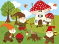 Vector Set of Cute Cartoon Forest Gnomes Royalty Free Stock Photo