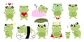 Vector set of cute cartoon frogs. Kawaii froggie pack. Baby animals bundle. Cartoon characters for kids flat Royalty Free Stock Photo