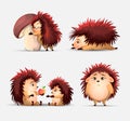 Vector set of cute cartoon hedgehogs, apple and mushroom. Vector hedgehog. Hedgehogs vector illustration. Cartoon Royalty Free Stock Photo