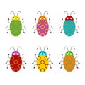 Vector set of cute cartoon insects. Different beetles on an isolated background. Funny illustration