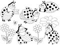 Vector Set of Cute Cartoon Ladybugs and Flowers Royalty Free Stock Photo