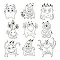 Vector set of cute cartoon monsters. Funny characters in doodle style Royalty Free Stock Photo