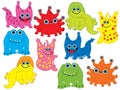 Vector Set of Cute Cartoon Monsters Royalty Free Stock Photo