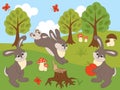 Vector Set of Cute Cartoon Rabbits