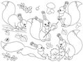 Vector Set of Cute Cartoon Squirrels Royalty Free Stock Photo