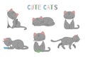 Vector set of cute cartoon style cat in different poses Royalty Free Stock Photo