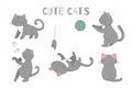 Vector set of cute cartoon style cat in different poses Royalty Free Stock Photo