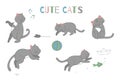 Vector set of cute cartoon style cat in different poses. Royalty Free Stock Photo