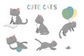 Vector set of cute cartoon style cat in different poses Royalty Free Stock Photo