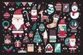 Vector set of cute Christmas icon collection design illustration on black background Royalty Free Stock Photo