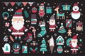 Vector set of cute Christmas icon collection design illustration on black background Royalty Free Stock Photo