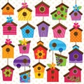 Vector Set of Cute and Colorful Bird Houses Royalty Free Stock Photo