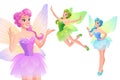 Vector set of cute colorful fairies with butterfly wings. Royalty Free Stock Photo