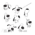 Vector set of cute dogs isolated on white. Hand drawn illustrations of funny animal character in cartoon style. Children`s design