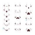 Vector set of cute doodle emoticons with facial expressions. Faces with emotions in anime style. Kawaii emoji icons