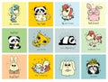 Vector set of cute doodle hipster animals. Perfect for greeting cards design, t-shirt prints Royalty Free Stock Photo