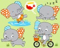 Vector set of cute elephants cartoon in different action