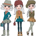 Vector set cute fashion hipster girl