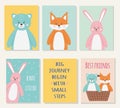 Vector set of cute funny fox, bear and hare animals