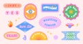 Vector set of cute funny patches and stickers in 90s style.Modern icons or symbols in y2k aesthetic Royalty Free Stock Photo